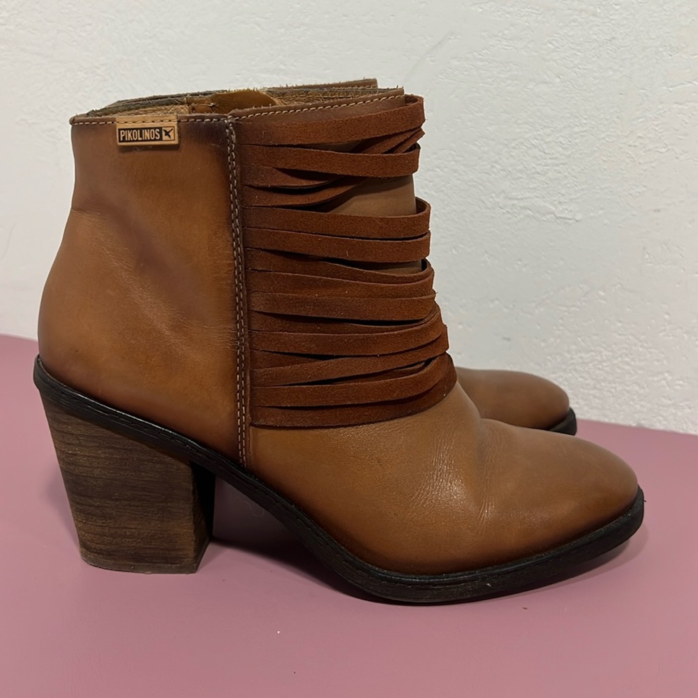 Pikolinos Alicante Leather Ankle Boots Brown heel Fringe Detail size 41 10.5-11